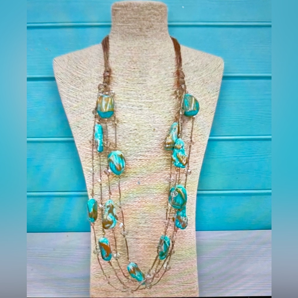 Long Chunky Turquoise Beaded Layered Necklace